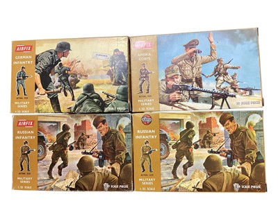 Lot 2084 - Airfix 1:32 scale Military Series WWII soldiers including German, Japanese, American (x2), Russian (x2), Afrika Korps & British Eighth Army (some damaged pieces) (8)