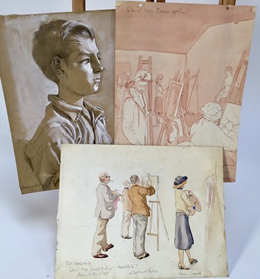 Lot 943 - *Mary Millar Watt - group of work on paper from St Ives School of art, subjects including fellow students Wilhemina Barns-Graham, Leonard Fuller, Majorie Mostyn and others