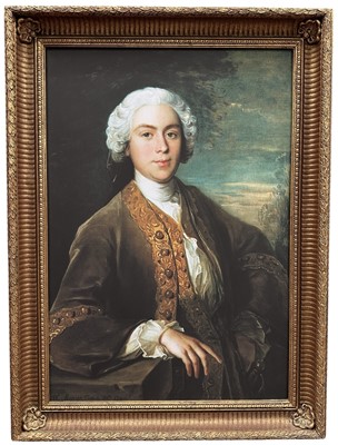 Lot 262 - After Philippe Mercier, print on board, portrait of Lord Trimelston, 68cm x 47cm, in gilt frame