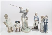 Lot 2158 - Five Lladro porcelain figures - golfer, boy...