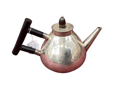 Lot 2508 - Antique silver plated teapot in the Aesthetic style, after Christopher Dresser, with ebony handle