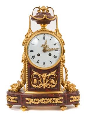 Lot 19th century French ormolu and red marble mantel clock