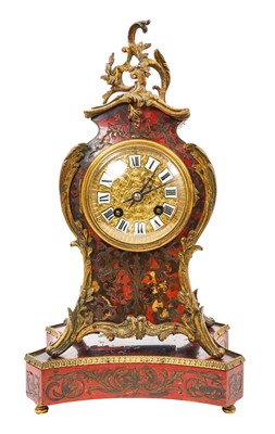 Lot 603 - 19th century French scarlet tortoiseshell Boulle work mantel clock on stand