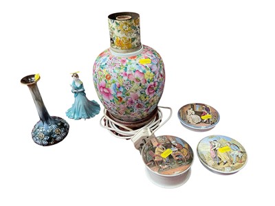 Lot 203 - Chinese millefiori vase, Doulton vase, pot lids etc