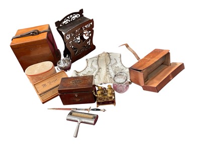 Lot 226 - Works of art including French scent bottle set, waistcoat, tea caddy, sundries