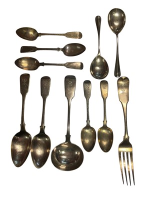 Lot 13 - Group of Georgian, Victorian and later silver spoons and an Irish silver fork