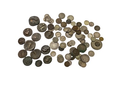 Lot 504 - World - Mixed coinage to include Roman AE's 1st-3rd century AD x 3 (N.B. Mixed grades), 19th-20th century world silver coins (Qty) & other issues (Qty)