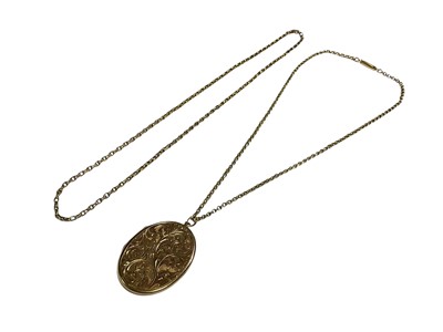 Lot 21 - 9ct gold oval locket (Birmingham 1971) on 9ct gold belcher link chain with barrel clasp, together with one other yellow metal chain