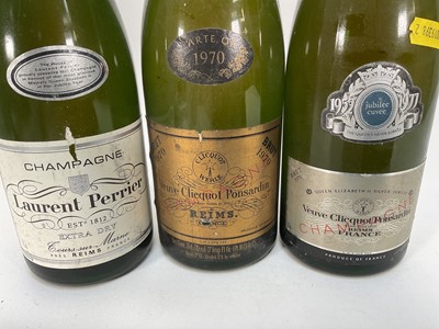 Lot 11 - Three bottles of champagne, Veuve Clicquot Ponsardin 1970, another 1970 Silver Jubilee Veuve Cliquot and a bottle of Laurent Perrier 1977 champagne (3)