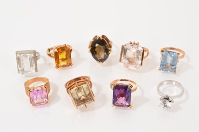 Lot 487 - Collection of nine yellow and white metal synthetic stone dress rings