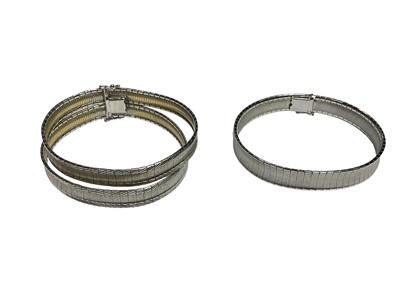 Lot 120 - Continental white metal two strand articulated bracelet, 19cm long and another similar bracelet, 18.5cm long. Both with Continental hallmarks