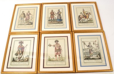 Lot 729 - Jacques Grasset de Saint-Sauveur (1757-1810), set of six coloured engravings from 'Encyclopedie des Voyages', published Paris 1795, including Chinese figures and figures from the Marquesas Islan...