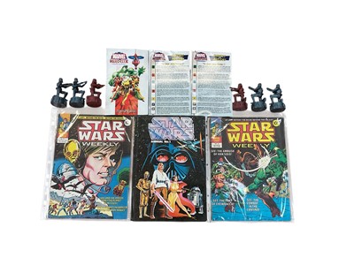 Lot 1463 - Collection of Star Wars items - Figures, annual & comics plus a box of Marvel Hero Clix figures