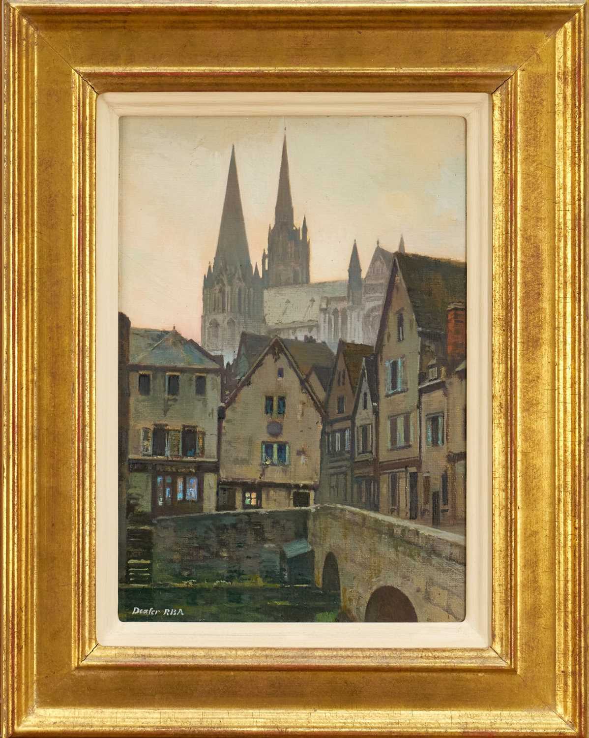 Lot 1028 - *Walter Dexter (1876-1958), oil on board - View of Chartres, signed, 24.5cm x 17cm, in gilt frame