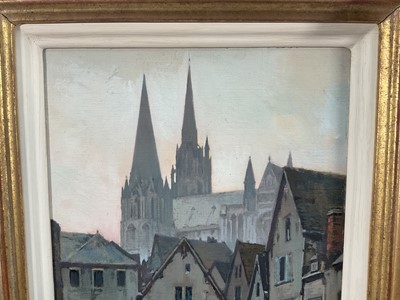 Lot 1028 - *Walter Dexter (1876-1958), oil on board - View of Chartres, signed, 24.5cm x 17cm, in gilt frame