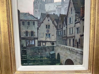 Lot 1028 - *Walter Dexter (1876-1958), oil on board - View of Chartres, signed, 24.5cm x 17cm, in gilt frame