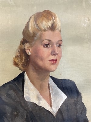 Lot 941 - *Mary Millar Watt (1924-2023) oil on canvas - portrait of a lady, St Ives School of Art, unstretchered 100cm x 61cm and three further portraits