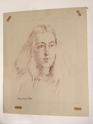 Lot 941 - *Mary Millar Watt (1924-2023) oil on canvas - portrait of a lady, St Ives School of Art, unstretchered 100cm x 61cm and three further portraits