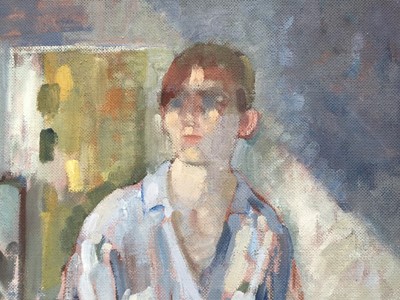 Lot 941 - *Mary Millar Watt (1924-2023) oil on canvas - portrait of a lady, St Ives School of Art, unstretchered 100cm x 61cm and three further portraits