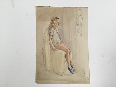 Lot 934 - *Mary Millar Watt (1924-2023) group of unframed works on paper including watercolour portraits, Lavenham church, Jamaican views and others, 21 in total