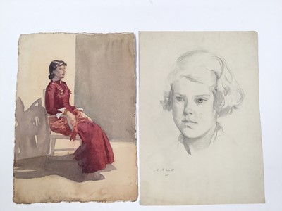 Lot 934 - *Mary Millar Watt (1924-2023) group of unframed works on paper including watercolour portraits, Lavenham church, Jamaican views and others, 21 in total