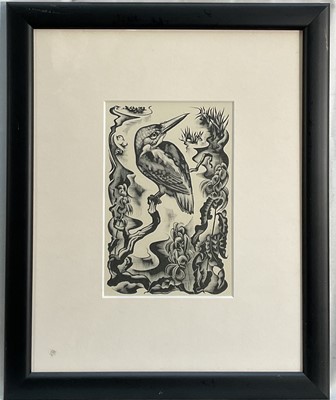 Lot 10 - Agnes Miller Parker (1895 -1995) woodcut, Kingfisher from Down the River, 16.5cm x 11cm, in glazed frame.