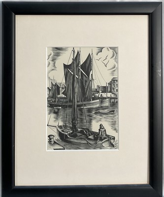 Lot 11 - Agnes Miller Parker (1895-1980)woodcut, River Boats from Down the River, 17.5cm x 12cm, in glazed frame.