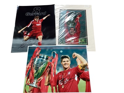 Lot 1471 - Collection of 35 Liverpool Legends hand signed pictures A3 and A4 including John Barnes, Jamie Carragher, Steven Gerrard, Ian Rush, Ray Clemence, Ian Callaghan and Tommy Smith