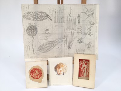 Lot 935 - *Mary Millar Watt (1924-2023) collection of works on paper, various subjects and media, including a printing block