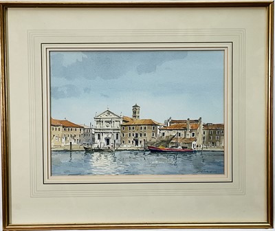 Lot 22 - Stanley Orchart (1920-2005) watercolour, Pellestrina Venice, signed, 25cm x 35cm, glazed gilt frame