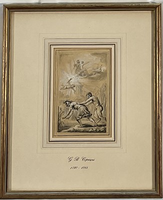 Lot 14 - Attributed to Giovanni Battista Cipriani (1727-1785) pen and wash mythological drawing, 14cm x 9cm, glazed gilt frame