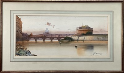 Lot 23 - Federico Schianchi (Italian, 1858-1918), watercolour of Tiber and Castel Sant'Angelo Rome