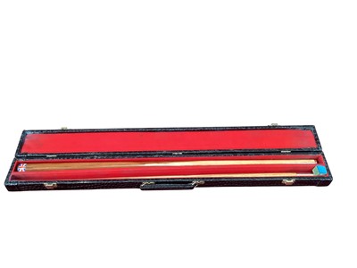 Lot 2472 - Two piece snooker cue, wooden screw in by Peradon & Fletcher in case