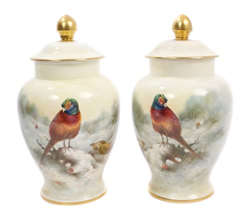 Lot 2149 - Good pair of hand-painted Coalport vases and...