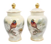 Lot 2149 - Good pair of hand-painted Coalport vases and...