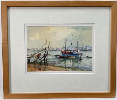 Lot 24 - David Talks (b.1937) watercolour of Southwold, fishing boat, signed, 16cm x 23cm, glazed frame