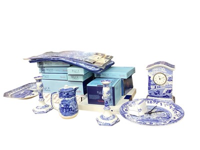 Lot 1232 - Collection of Spode Italian blue and white items (some boxed) including pair of candlesticks, clock, cutlery etc together with other blue and white china