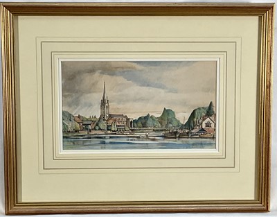 Lot 39 - G.H. Mason 20th century pen ink and watercolour - Marlow, signed and dated '44, gallery label verso, glazed frame