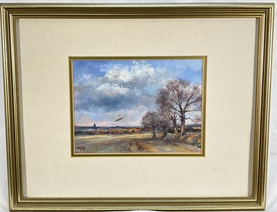 Lot 38 - James J. Allen (act. 1977) oil on paper - 'Winter Pheasants, Suffolk', 14cm x 19cm, mounted in glazed frame