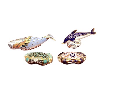 Lot 1259 - Four Royal Crown Derby Imari paperweights, including Oceanic Whale (2 are boxed)