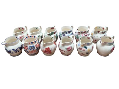 Lot 1180 - Collection of 12 Emma Bridgewater jugs in various designs, some with dates including 2008 and 2009 and 25 Years of Emma Bridgewater Year Jug 2010