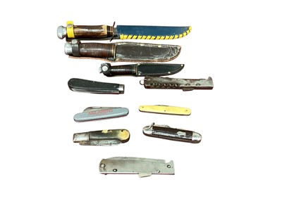 Lot 2504 - Group of scouting and other knives, including a Swedish hunting knife, together with a Scoutmaster's hat