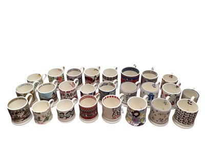 Lot 1186 - Collection of 26 Emma Bridgewater mugs in various designs and sizes, including Chelsea Flowers Show, Celebrating 50 Years of Private Eye, The National Gallery Trafalgar Square etc