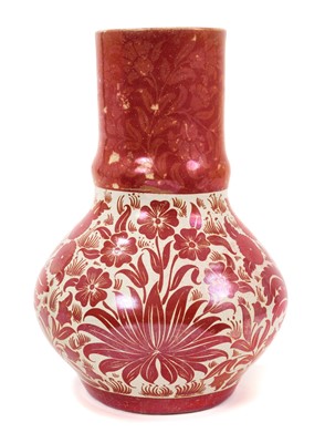 Lot William de Morgan ruby lustre pottery vase, circa 1900, decorated with foliate patterns, impressed mark and inscribed 'FP' for Fred Passenger, 23.5cm high