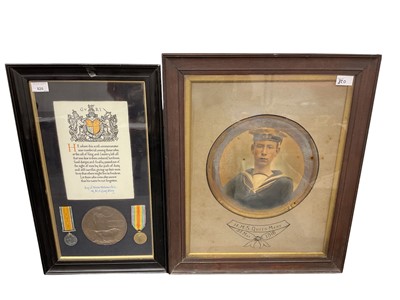 Lot 820 - First World War (Memorial) Death plaque and medals together with a framed photograph of Walter Welcome Pain.