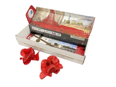 Lot 756 - Paul Cummins Tower of London ceramic poppy, one of 888,246 placed outside the Tower of London in 2014 to marks the centenary of the First World War, in original box with paperwork, together with...