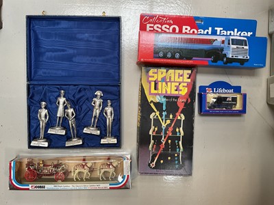 Lot 5038 - Esso Road Tanker, Corgi 1902 State Landau, RNLI model van, Invicta Space Lines game, presentation pewter models of Italian Naval Officers.