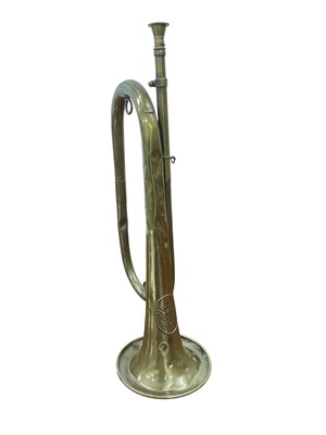 Lot 758 - First World War brass Ottoman Turkish bugle, with coat of arms.