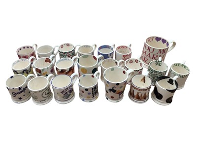Lot 1188 - Collection of 22 Emma Bridgewater mugs in various designs and sizes including Love You More Than Marlon Brando tankard, Blue Tit, Nightingale etc