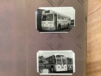 Lot 1525 - Vintage album of old bus and coach photographs (postcard size) 1950s and later, approx 50